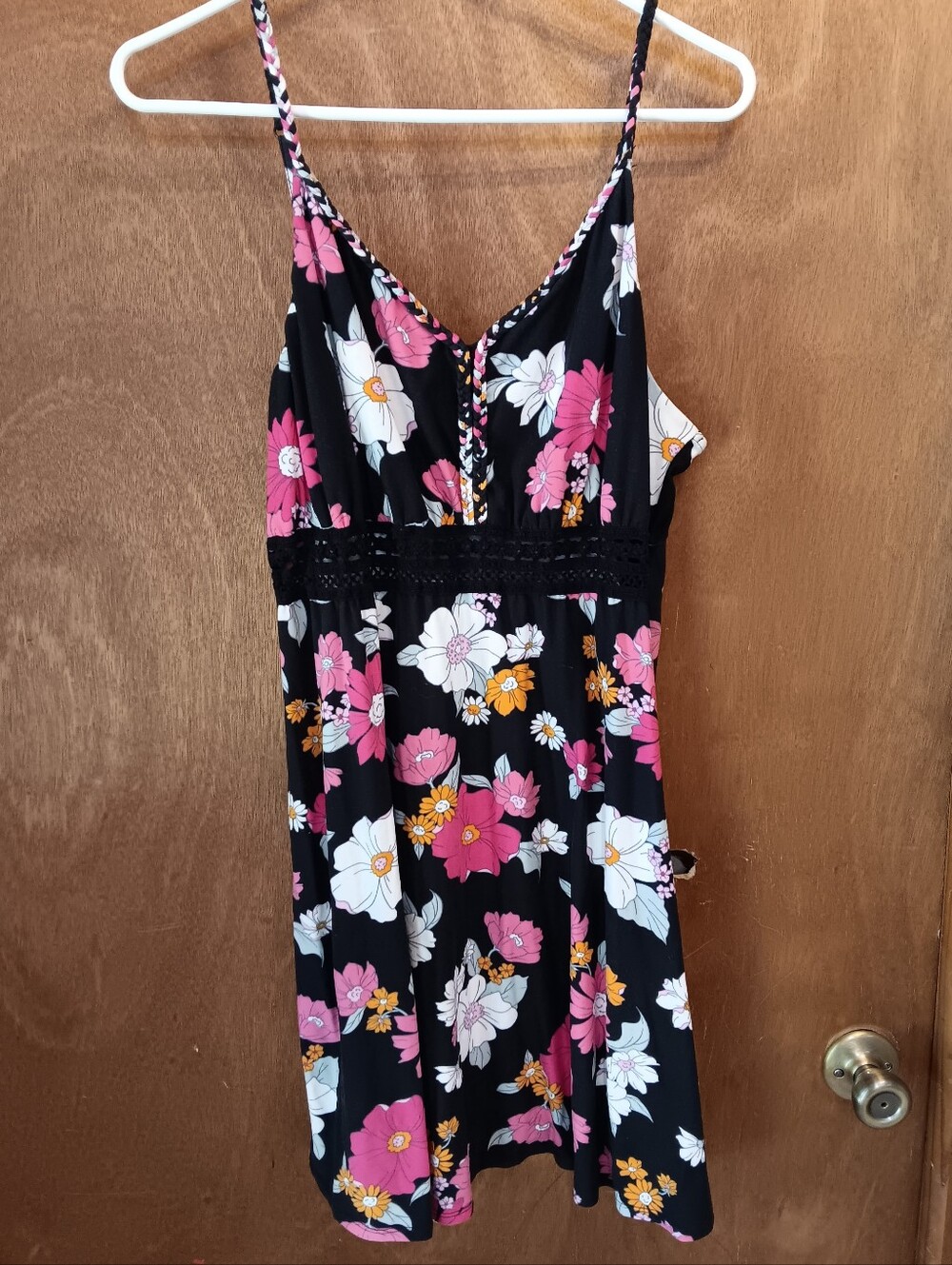 No Boundaries Black Floral Dress with Pink White and Yellow Accents